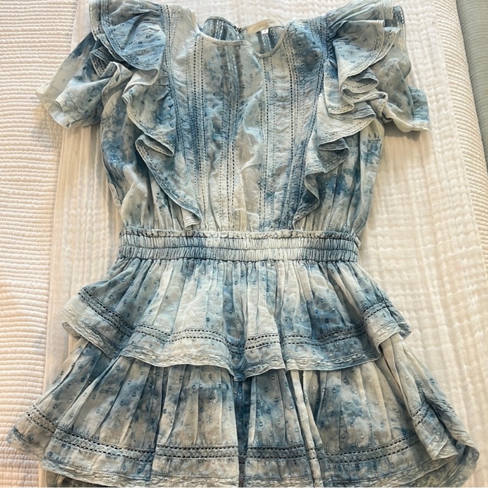 LoveShackFancy Blue Natasha Ruffle Mini Dress